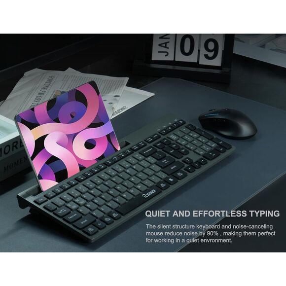 RECCAZR Wireless Keyboard and Mouse Combo, 2.4Ghz  with Phone Tablet Holder - Picture 4 of 8